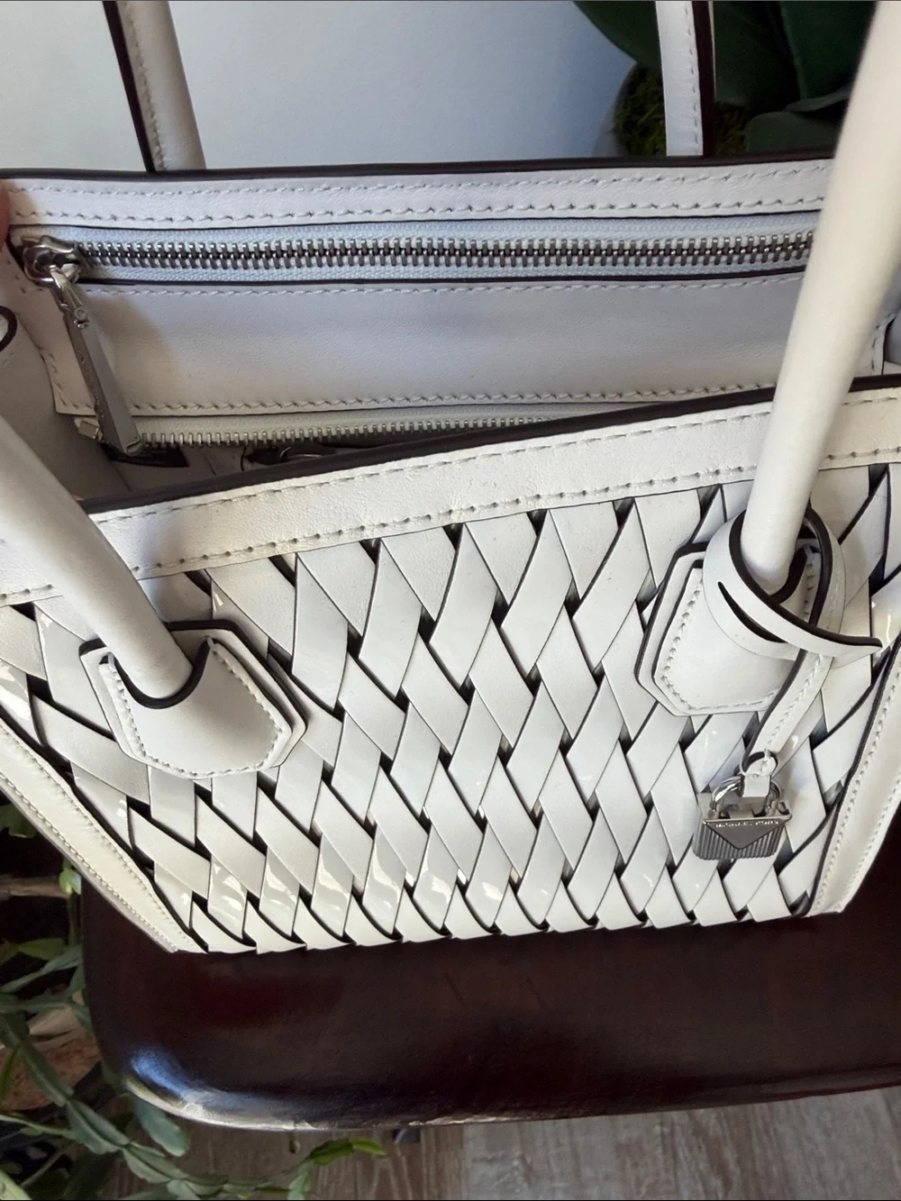 Michael Kors White Woven Leather Tote